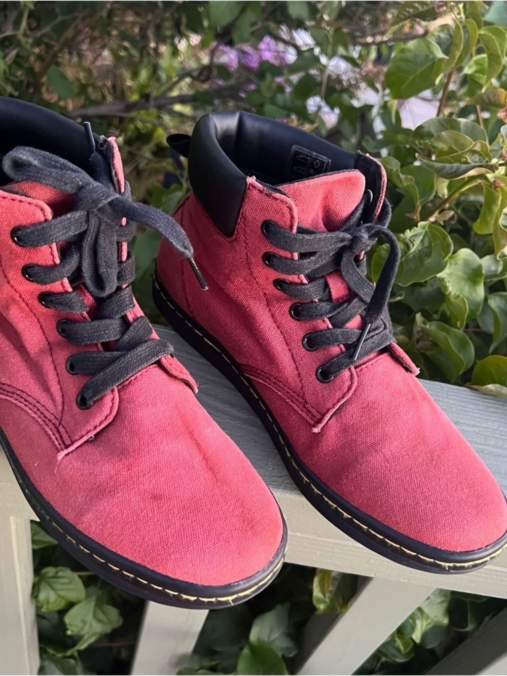 Dr. Martens Maelly Red Canvas Ankle Boots with Black Trim Size 9 - Picture 1 of 13